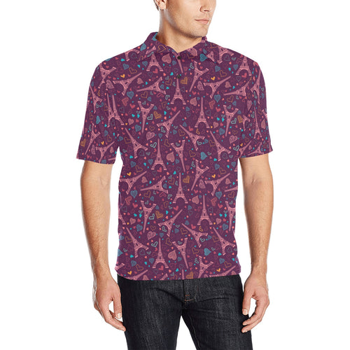 Eiffel Tower Heart Pattern Print Design 04 Men's All Over Print Polo Shirt
