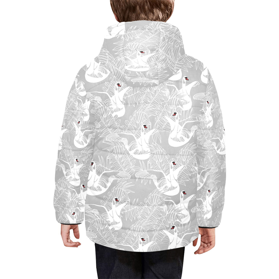 white swan gray background Kids' Boys' Girls' Padded Hooded Jacket