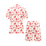 Rose Pattern Print Design 01 Men's V-Neck Short Pajama Set