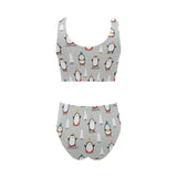 Cute Penguin christmas pattern Chest Bowknot High Waisted Bikini Swimsuit