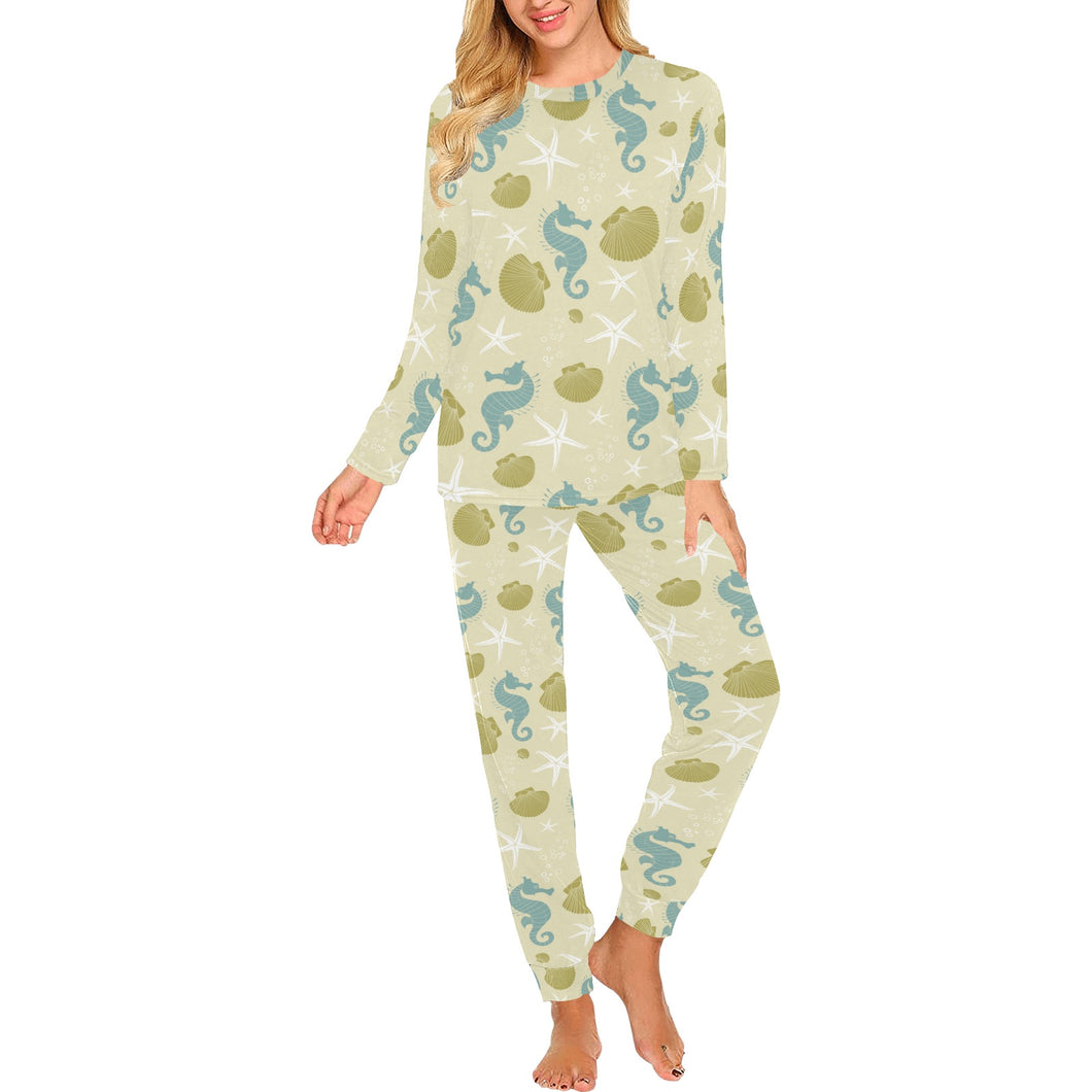 Seahorse shell starfish pattern background Women's All Over Print Pajama Set