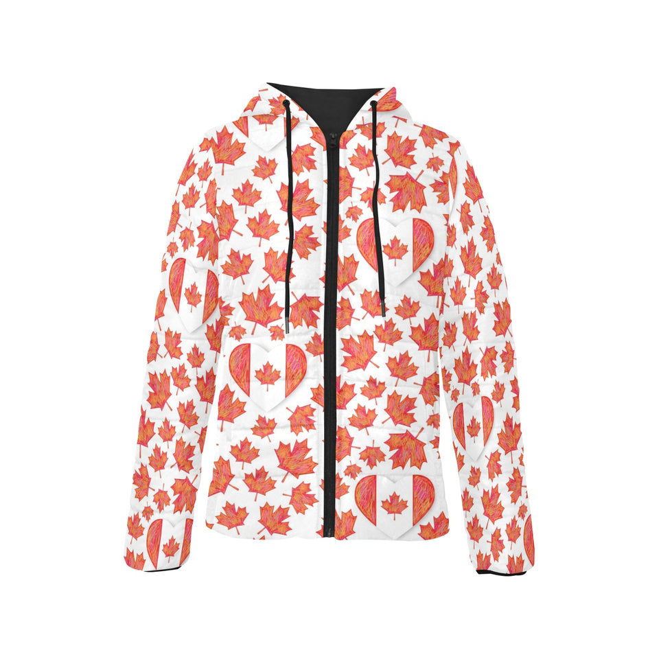 Canada Pattern Print Design 02 Women's Padded Hooded Jacket