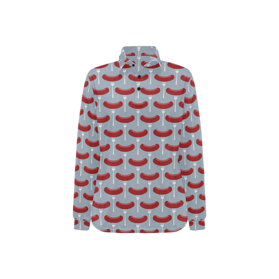 Sausage Pattern Print Design 02 Women's Long Sleeve Polo Shirt