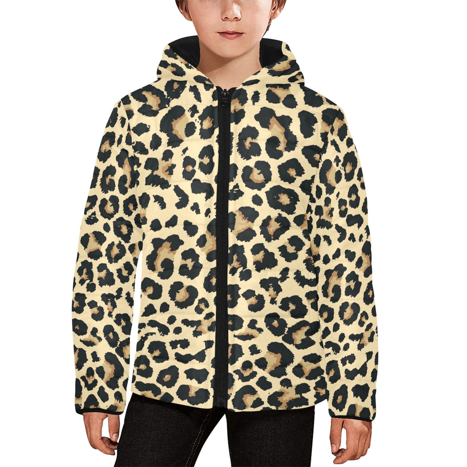 Leopard print design pattern Kids' Boys' Girls' Padded Hooded Jacket