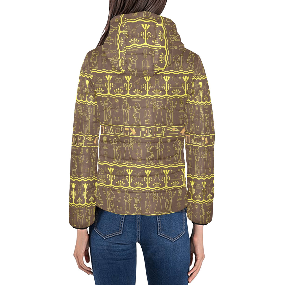 Egypt Hieroglyphics Pattern Print Design 03 Women's Padded Hooded Jacket