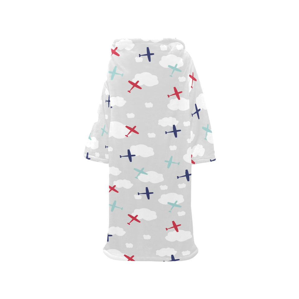 Airplane cloud grey background Blanket Robe with Sleeves