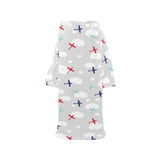 Airplane cloud grey background Blanket Robe with Sleeves