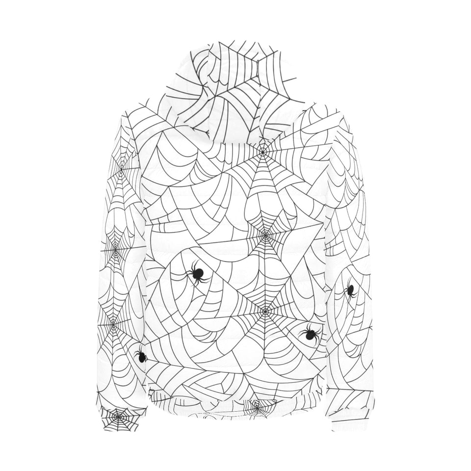 Spider web cobweb pattern white background Men's Padded Hooded Jacket