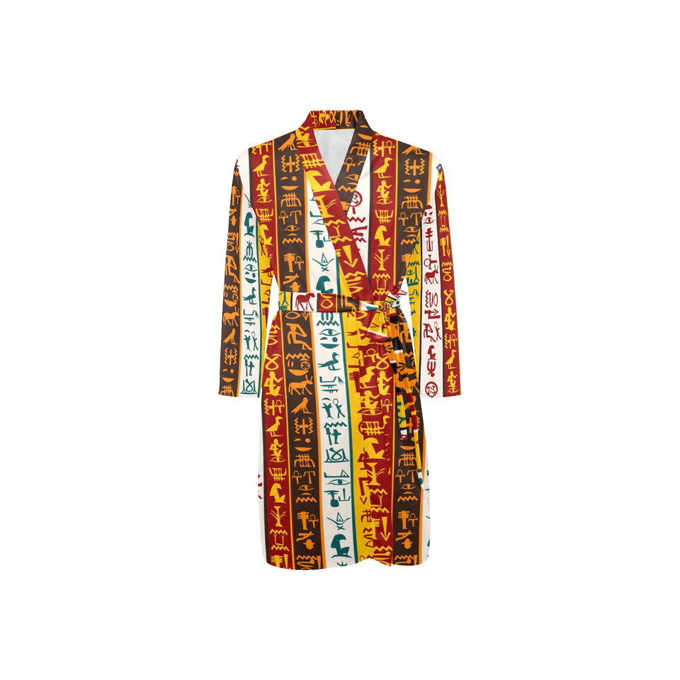 Egypt Hieroglyphics Pattern Print Design 01 Men's Long Sleeve Belted Night Robe