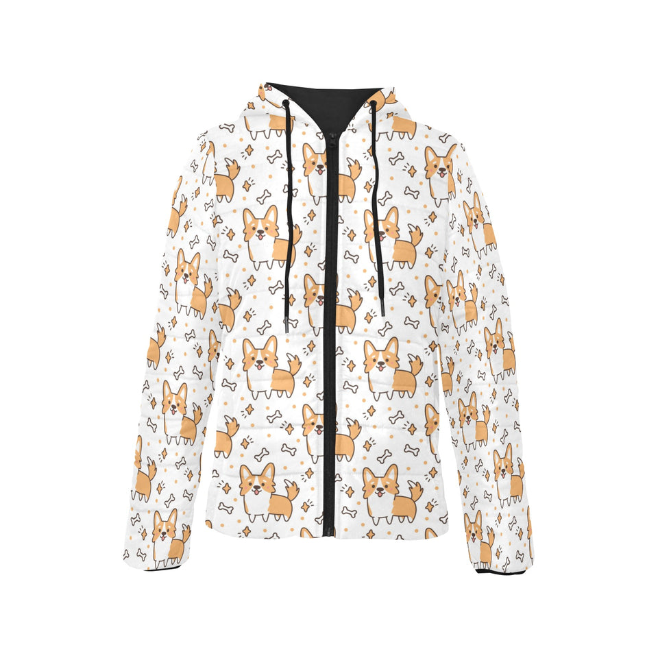 Cute corgi heart star bone pattern Women's Padded Hooded Jacket