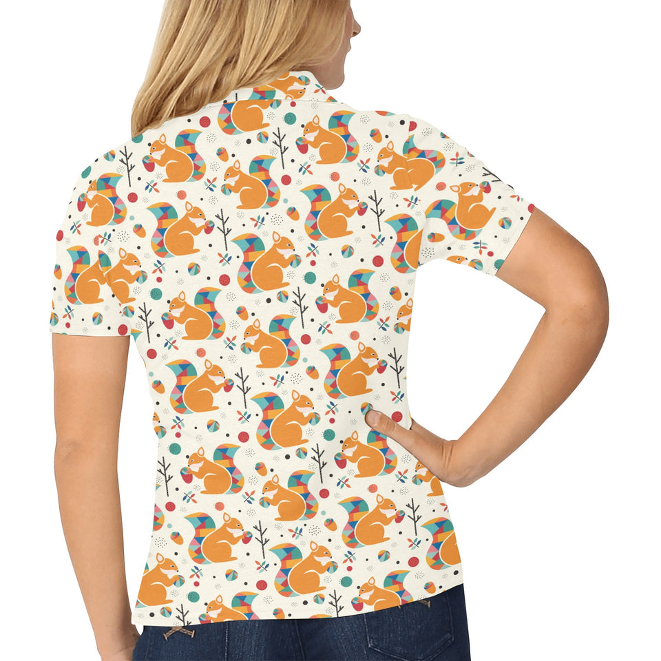 Squirrel Pattern Print Design 04 Women's All Over Print Polo Shirt