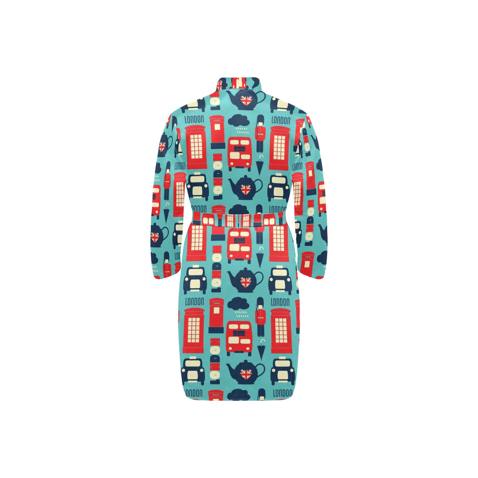British Pattern Print Design 04 Men's Long Sleeve Belted Night Robe