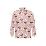 Cute unicorn pug pattern Men's Long Sleeve Polo Shirt