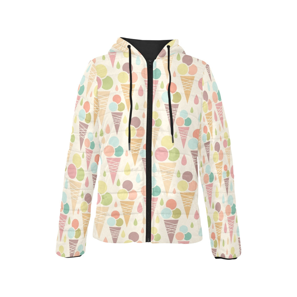 Ice cream cone pattern Women's Padded Hooded Jacket