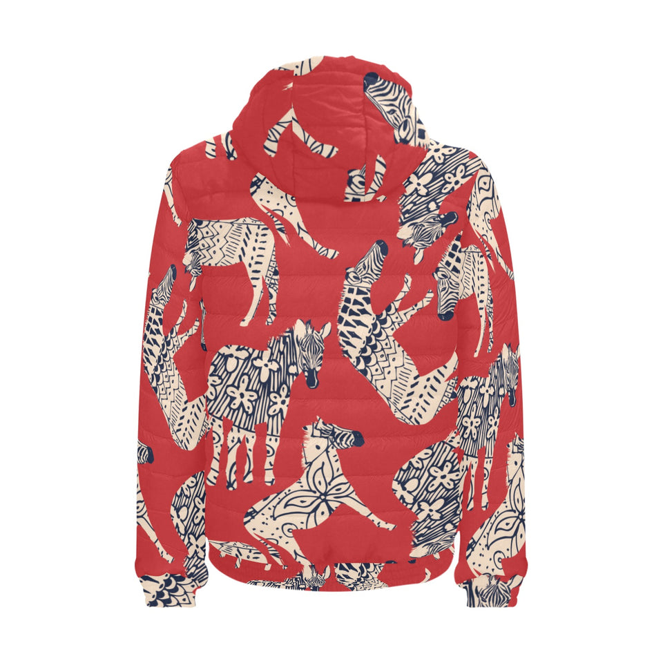 Zebra abstract red background Men's Padded Hooded Jacket