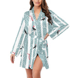 Crows christmas hat scarf Women's Long Sleeve Belted Night Robe