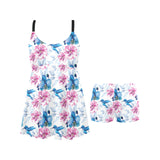 Hummingbird Pattern Print Design 02 Chest Sexy Pleated Two Piece Swim Dress