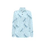 Dragonfly pattern blue background Women's Long Sleeve Polo Shirt