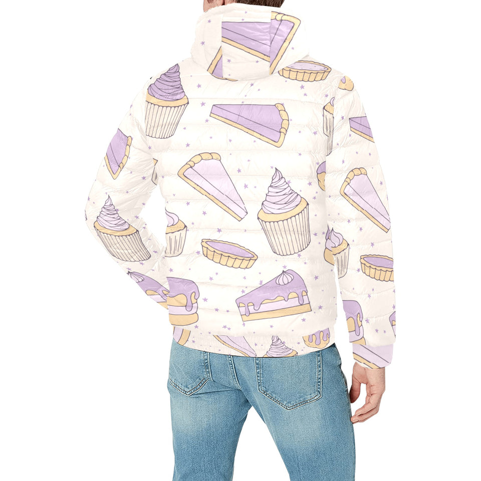 Cakes pies tarts muffins and eclairs purple bluebe Men's Padded Hooded Jacket