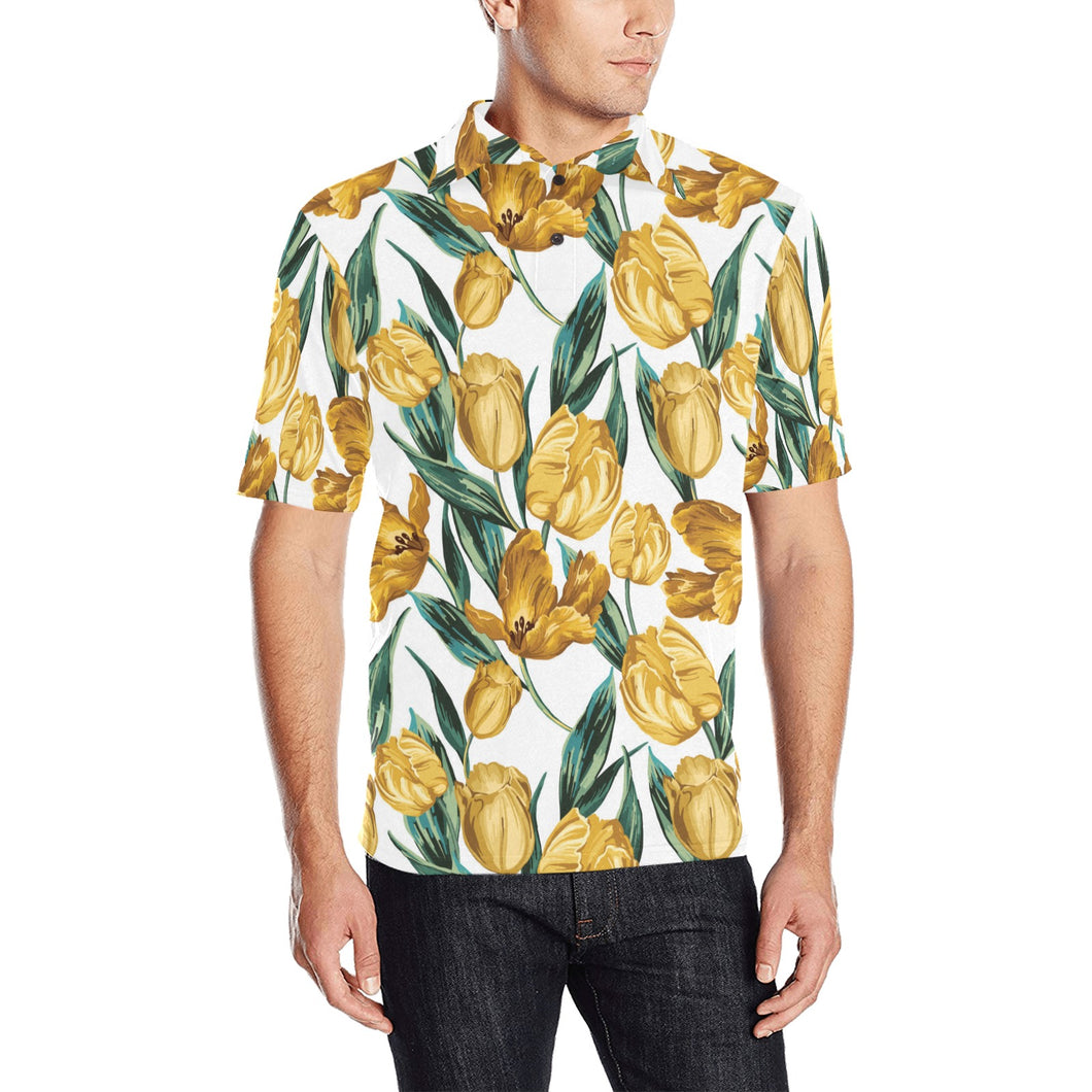 yellow tulips pattern Men's All Over Print Polo Shirt