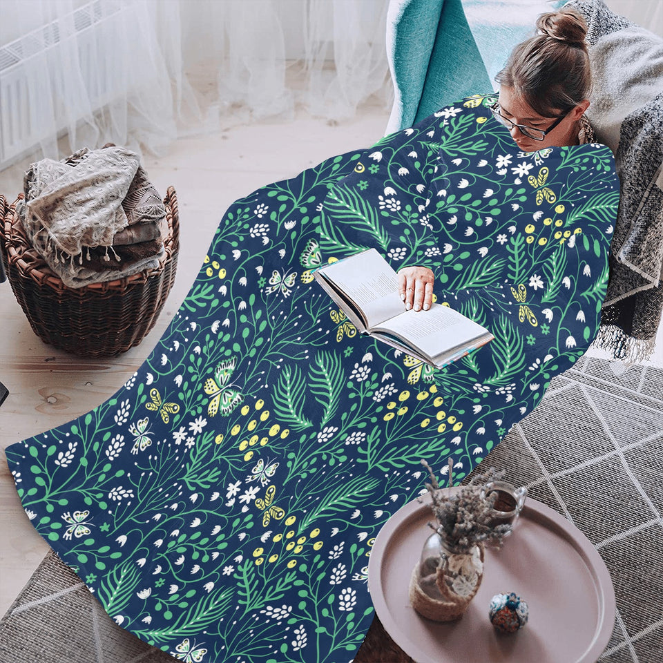 butterfly leaves pattern Blanket Robe with Sleeves