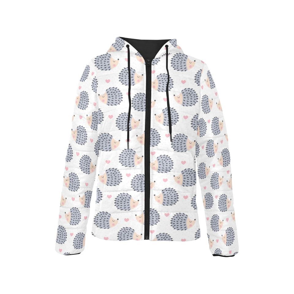Hedgehog Pattern Print Design 04 Women's Padded Hooded Jacket