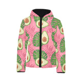 Avocado slices leaves pink back ground Kids' Boys' Girls' Padded Hooded Jacket