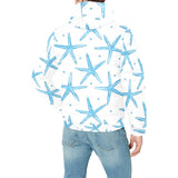 Watercolor starfish pattern Men's Padded Hooded Jacket