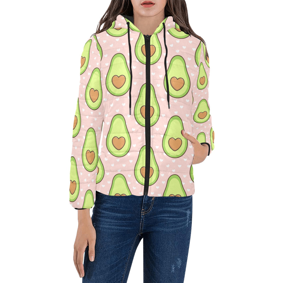 Avocado heart pink background Women's Padded Hooded Jacket