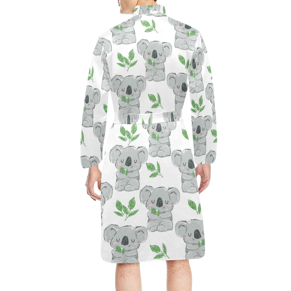 Hand drawn Koala leaves pattern Men's Long Sleeve Belted Night Robe