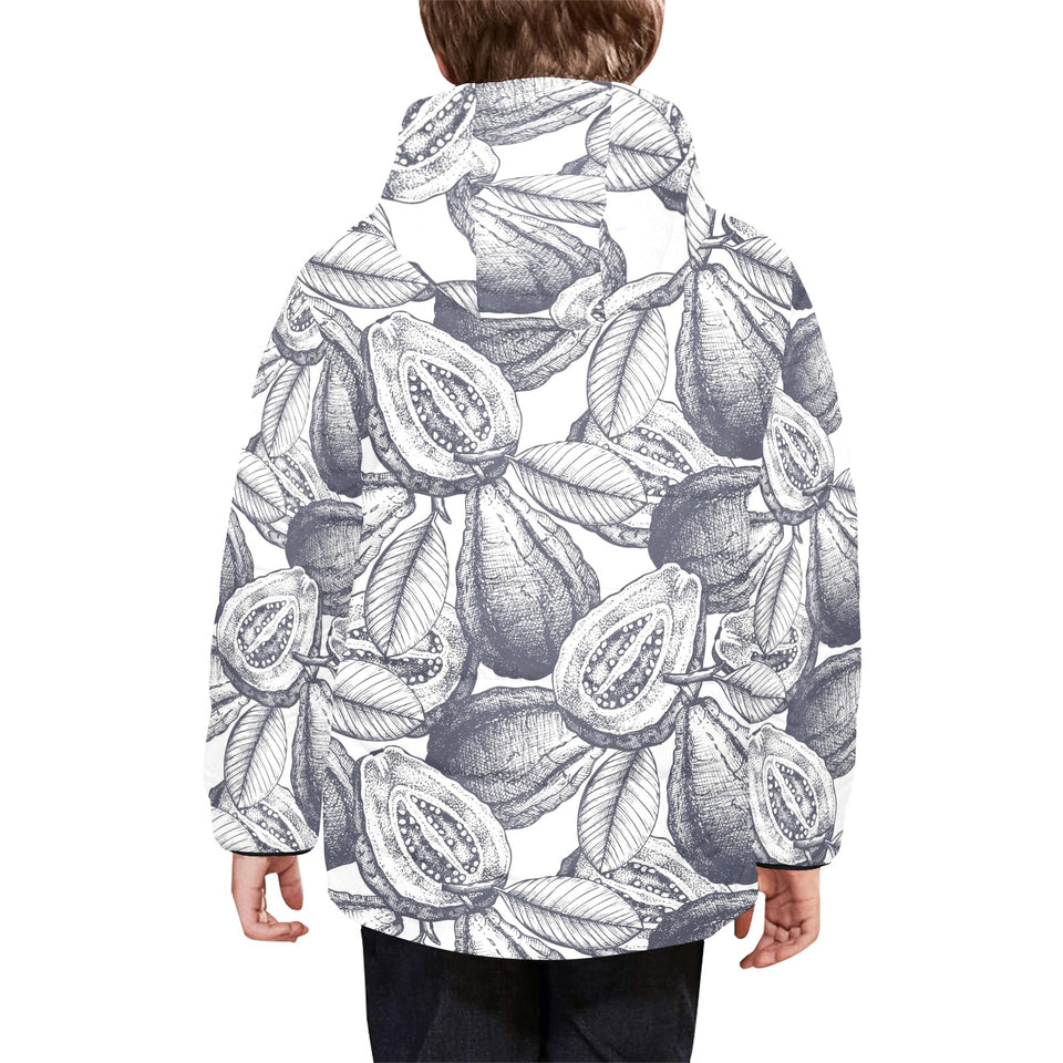 Guava tropical hand drawn pattern Kids' Boys' Girls' Padded Hooded Jacket
