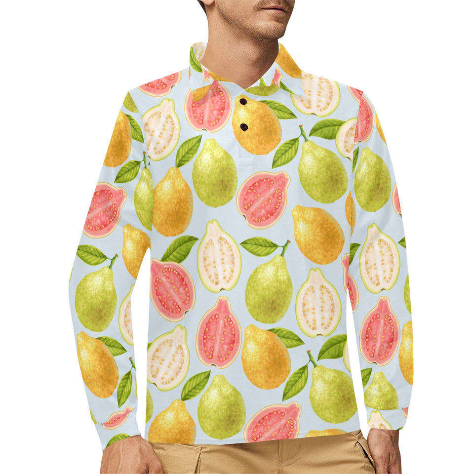 Guava design pattern Men's Long Sleeve Polo Shirt