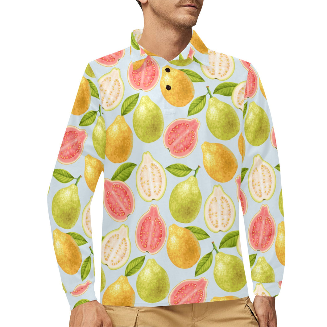 Guava design pattern Men's Long Sleeve Polo Shirt