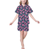 Hibiscus Pattern Print Design 05 Kids' Boys' Girls' V-Neck Short Pajama Set