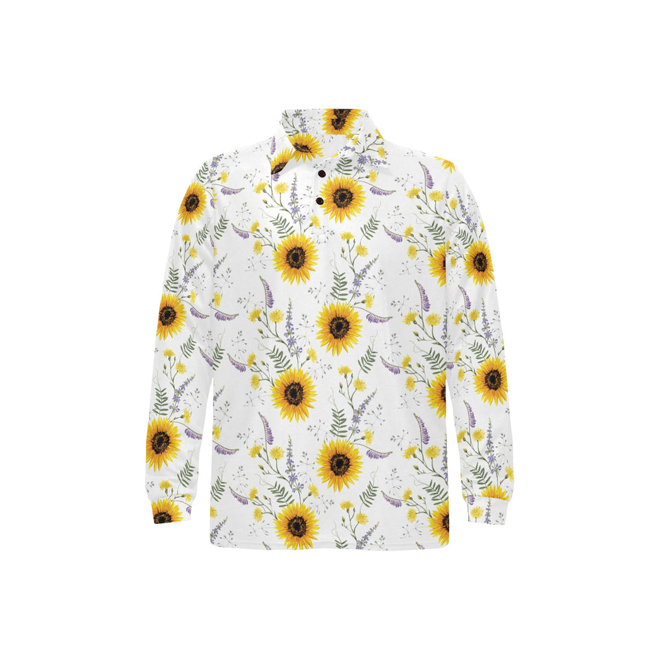 beautiful sunflowers pattern Men's Long Sleeve Polo Shirt