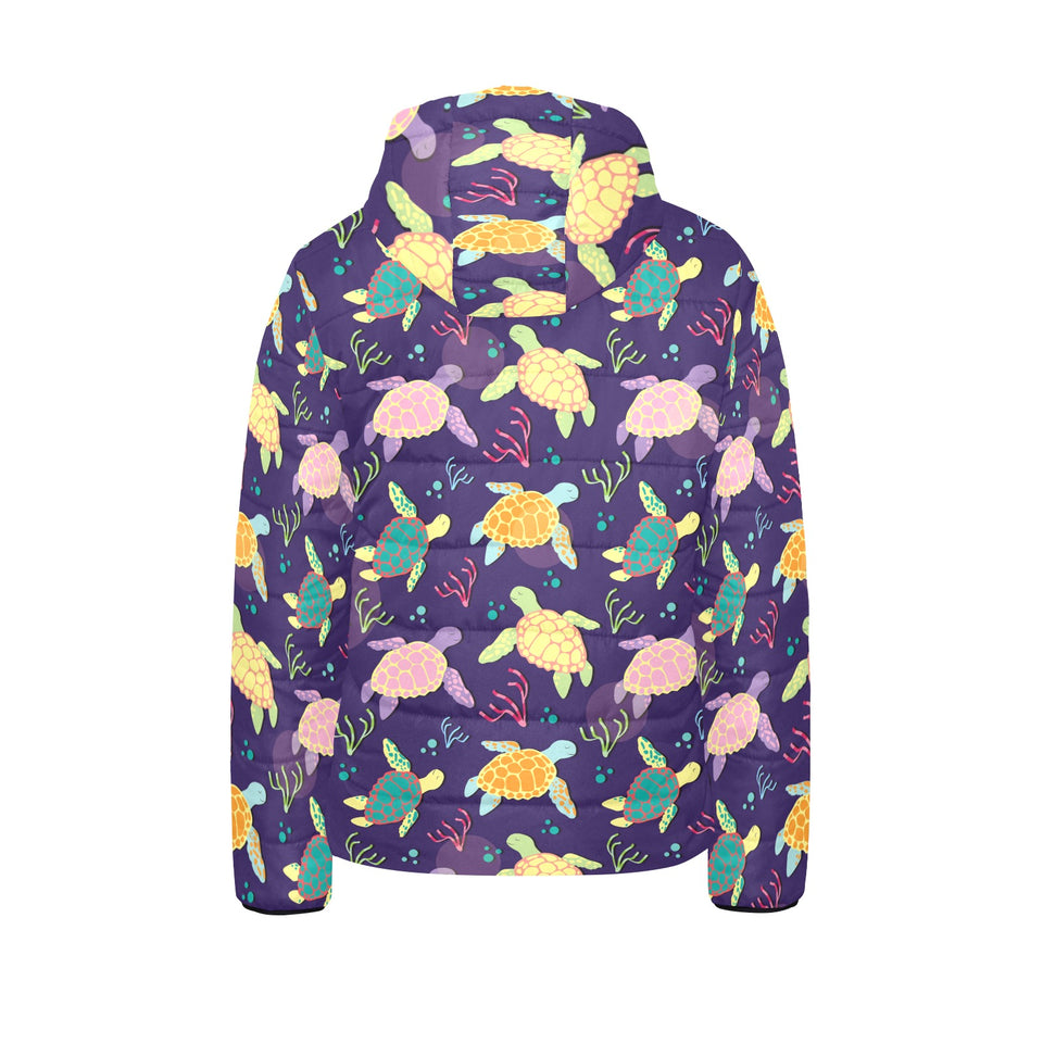 Colorful sea turtle pattern Kids' Boys' Girls' Padded Hooded Jacket