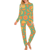 orange fruit pattern green background Women's All Over Print Pajama Set