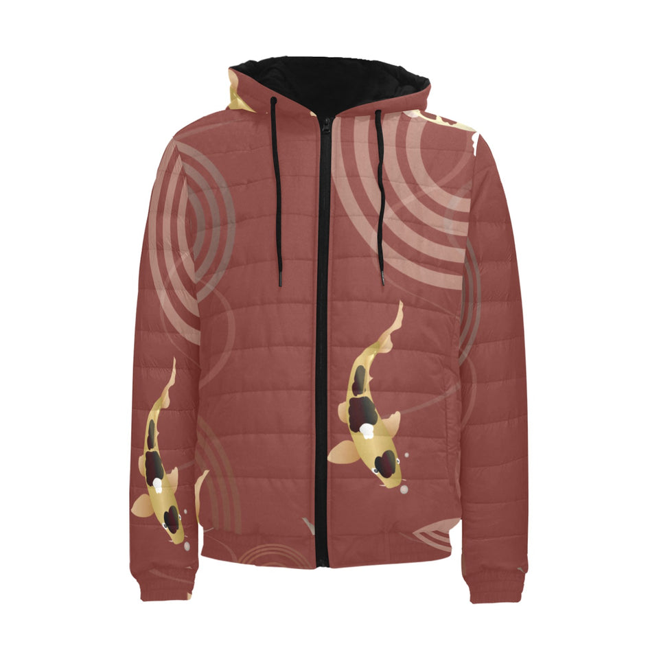 Koi Fish Carp Fish red background Men's Padded Hooded Jacket