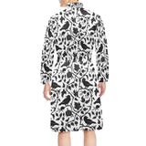 Crow dark floral pattern Men's Long Sleeve Belted Night Robe