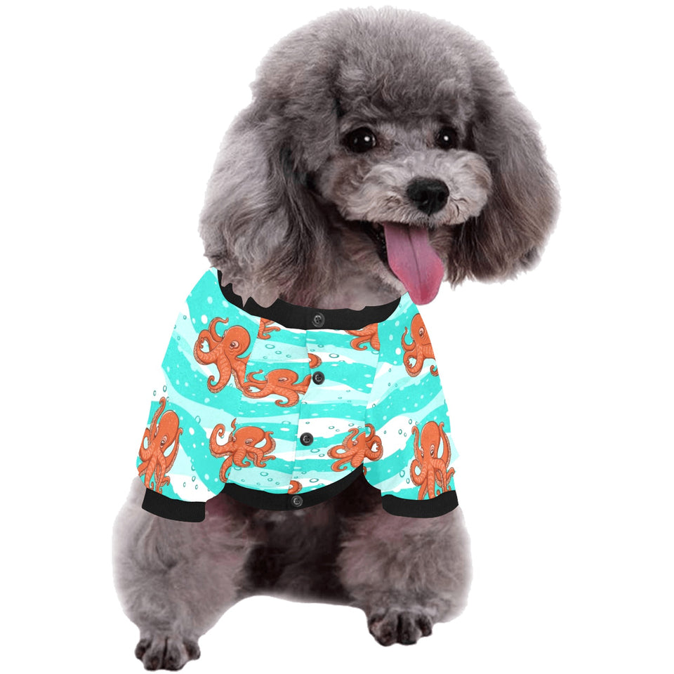 Octopuses sea wave background All Over Print Pet Dog Round Neck Fuzzy Shirt