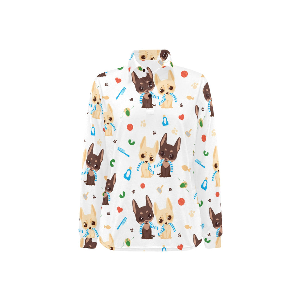 Cute Chihuahua dog pattern Women's Long Sleeve Polo Shirt