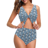 Seagull Pattern Print Design 04 Chest Bowknot High Waisted Bikini Swimsuit