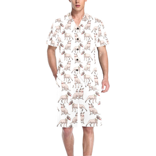Bull Terrier Pattern Print Design 04 Men's V-Neck Short Pajama Set