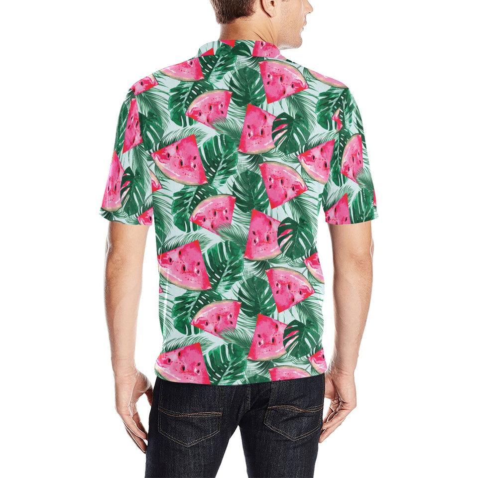 Watermelons tropical palm leaves pattern Men's All Over Print Polo Shirt
