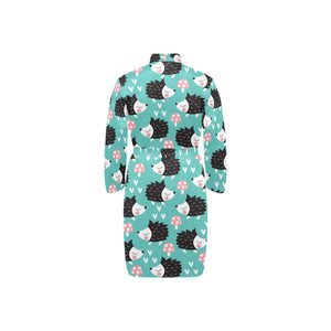 Hedgehog Pattern Print Design 03 Men's Long Sleeve Belted Night Robe