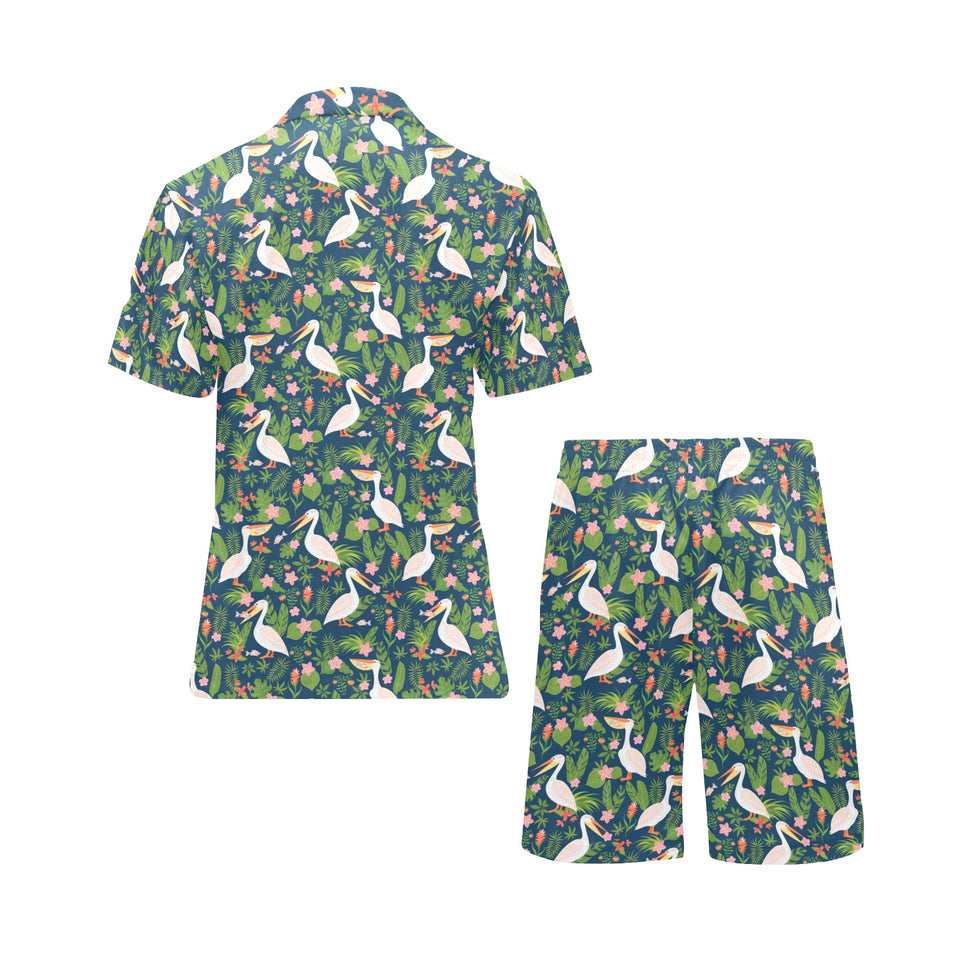 Pelican Pattern Print Design 05 Men's V-Neck Short Pajama Set