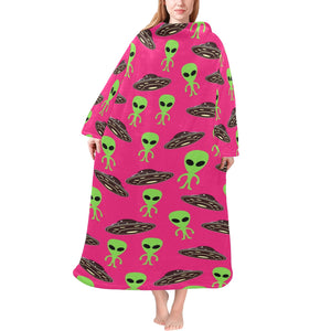 Alien Pattern Print Design 03 Blanket Robe with Sleeves