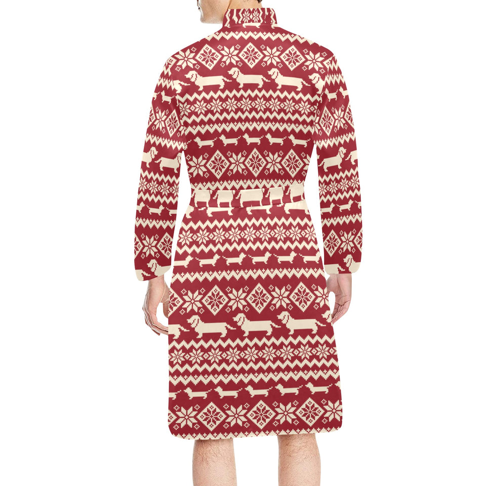 Dachshund Nordic pattern Men's Long Sleeve Belted Night Robe