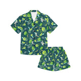 Lime ice flower pattern Kids' Boys' Girls' V-Neck Short Pajama Set