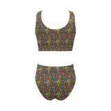 Music Notes Pattern Print Design 05 Chest Bowknot High Waisted Bikini Swimsuit